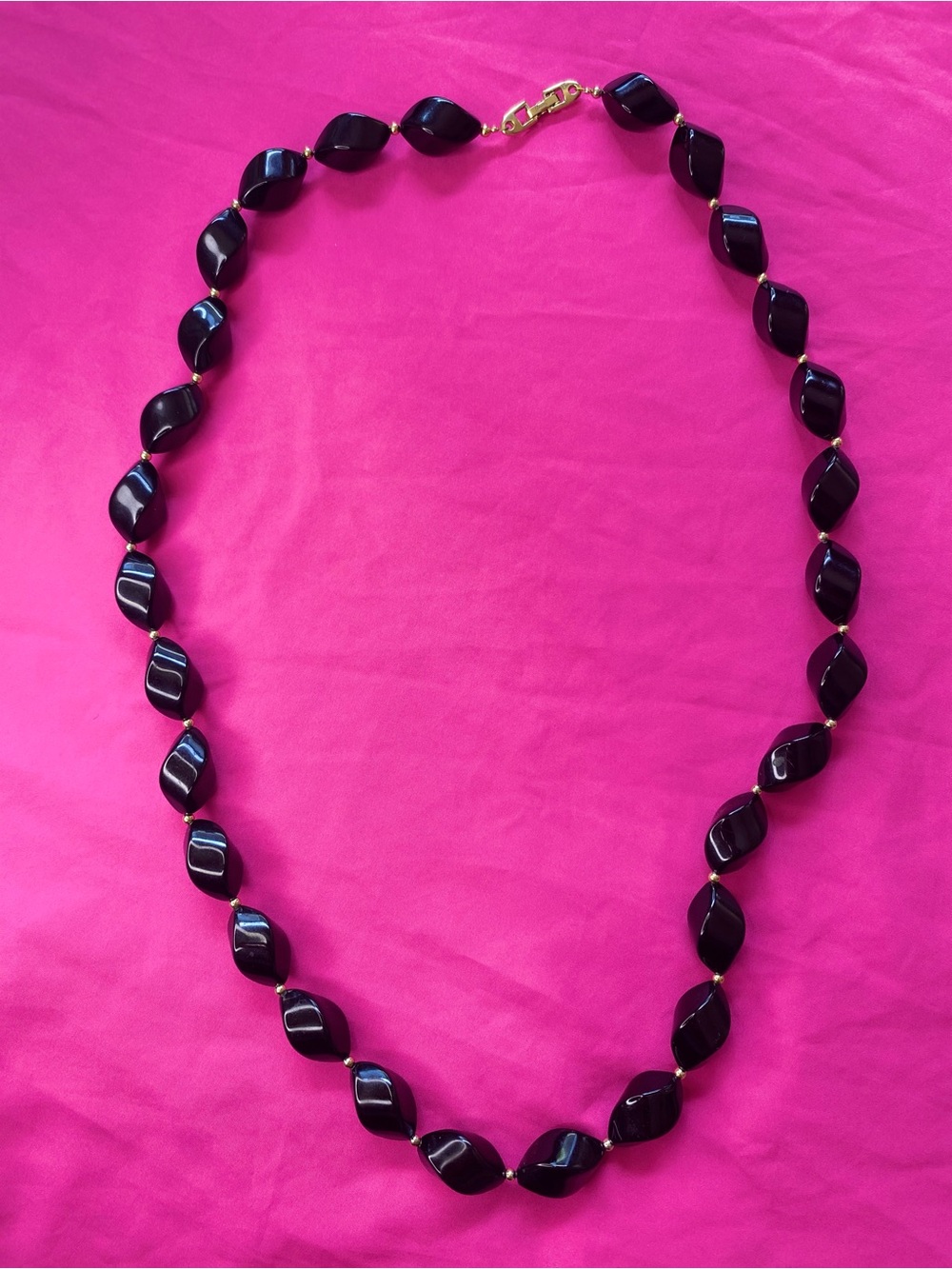 Vintage Napier Black Lucite Bead Necklace Gold Tone Chunky Statement